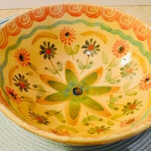 Hand Painted Pasta or Serving Bowl Italy Yellow, Multicolor  8.5" EUC Floral